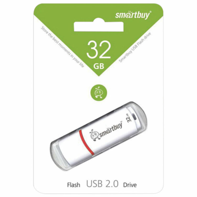 Флеш-диск 32 GB, SMARTBUY Crown, USB 2.0, белый, SB32GBCRW-W, 512185
