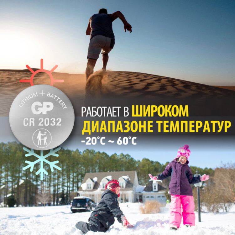 Батарейка литиевая GP Lithium CR2032 "таблетка, дисковая, кнопочная" 1 шт., блистер (отрывной блок), CR2032-7CR5, 10 штук, 454101