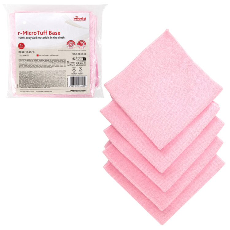 Салфетки VILEDA PROFESSIONAL "МикроТафф Бейс" КОМПЛЕКТ 5 шт., микрофибра, красный, 36х36 см, 174178, 703619