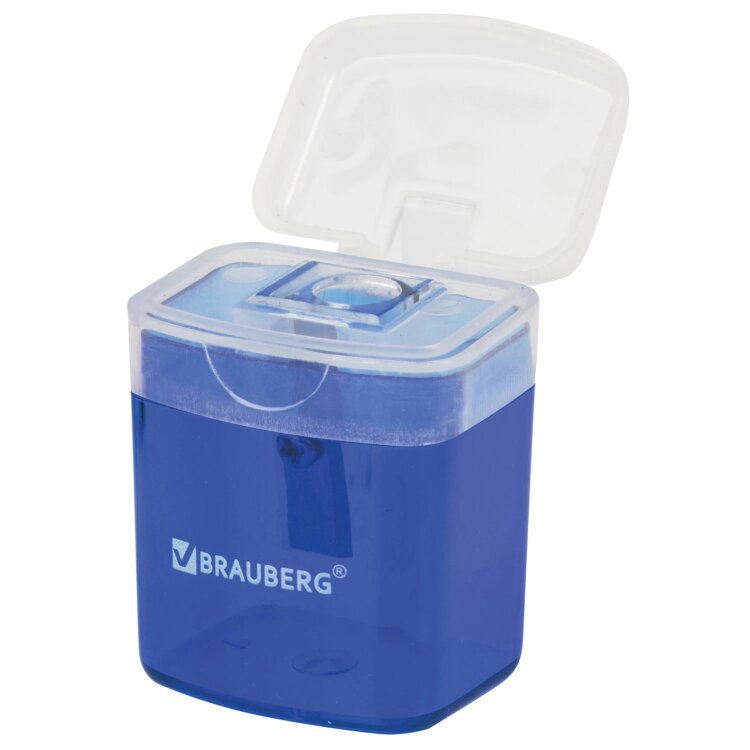 Точилка BRAUBERG "OfficeBox", с контейнером и крышкой, прямоугольная, в упаковке с подвесом, ассорти, 222494, 222494