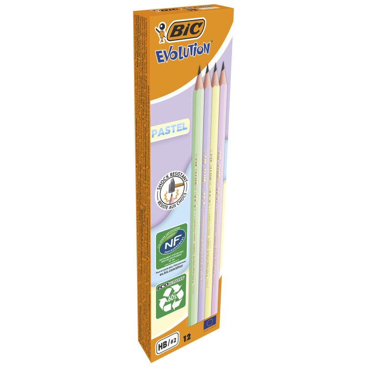 Карандаш чернографитный BIC, 1 шт., "Evolution Pastel", HB, без ластика, корпус ассорти, 518307, 60 штук, 182215
