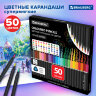 Карандаши цветные чёрное дерево BRAUBERG BLACK WOOD, 50 цветов, мягкий грифель 3 мм, 182043, 182043