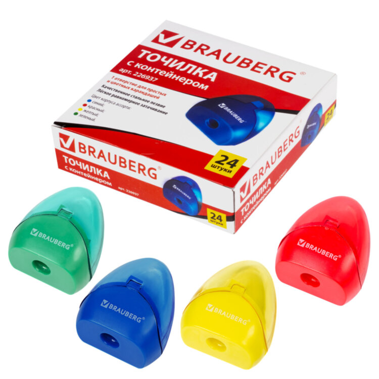 Точилка BRAUBERG BELL с контейнером, пластиковая, конусообразная, цвет корпуса ассорти, 226937, 226937