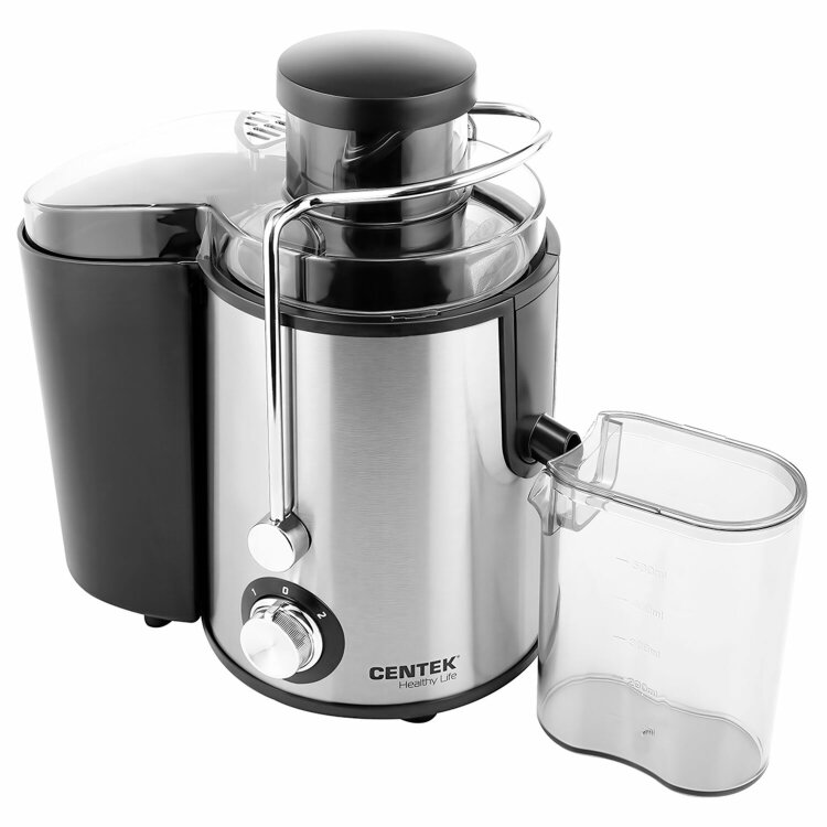 Соковыжималка CENTEK CT-1209, 600 Вт, стакан 0,5 л, емкость для жмыха 1,5 л, металл, сталь/черный, 457604