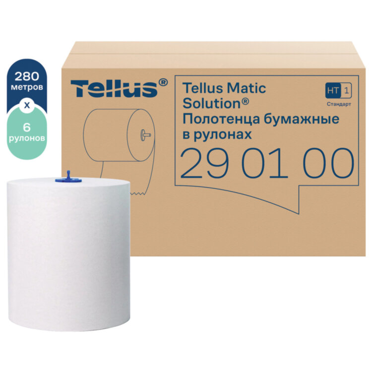 Полотенца бумажные рулонные 280 м, Tellus/TORK Matic (Система H1) UNIVERSAL, КОМПЛЕКТ 6 рулонов, 290100, 114730