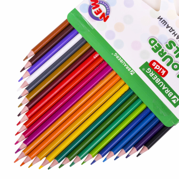 Карандаши цветные BRAUBERG KIDS NEW, 24 цвета, трехгранные, грифель 3 мм, 182002, 182002