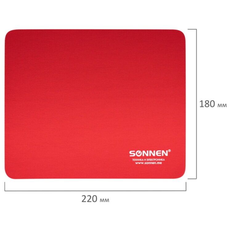 Коврик для мыши SONNEN "RED", резина + ткань, 220х180х3 мм, 513306, 513306