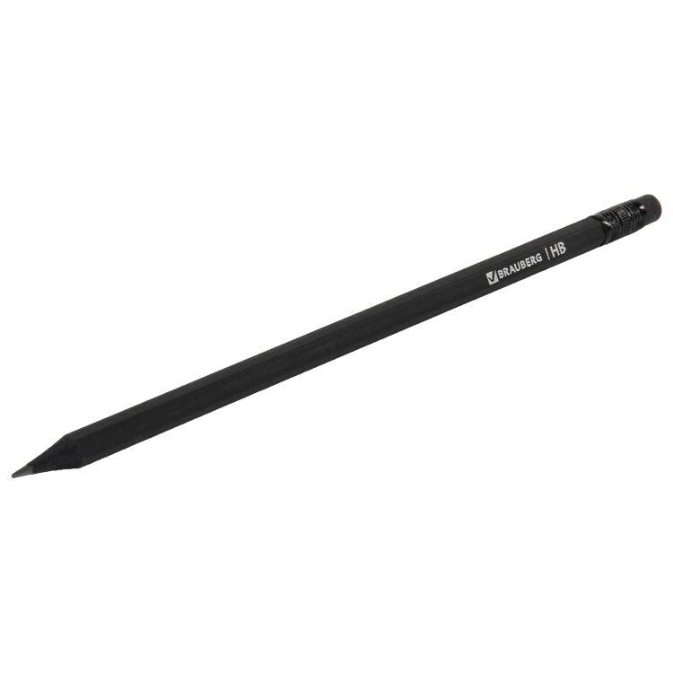 Карандаши чернографитные BRAUBERG НАБОР 6 шт., "Black Jack", НВ, с резинкой, черные, дерево, заточенные, 180608, 180608