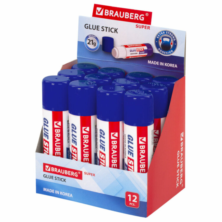 Клей-карандаш BRAUBERG SUPER, 21 г, ЮЖНАЯ КОРЕЯ, 229542, 229542