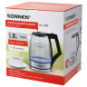 Чайник электрический SONNEN KT-1807, 1,8 л, 2200 Вт, термостойкое стекло, внутренняя подсветка синяя, нержавеющая сталь, 455140, 455140