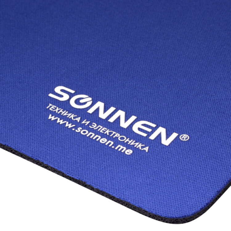 Коврик для мыши SONNEN "BLUE", резина + ткань, 220х180х3 мм, 513308, 513308