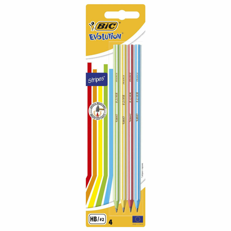Карандаши чернографитные BIC Evolution "Stripes", НАБОР 4 шт., HB, пластиковые, блистер, 918485, 181954