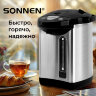 Термопот SONNEN TP-38, 4 л, 900 Вт, 1 температурный режим, 3 режима подачи воды, сталь, черный/серебро, 456710, 456710