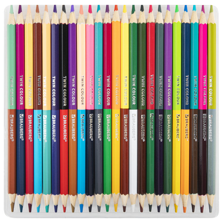 Карандаши цветные двусторонние BRAUBERG PREMIUM TWIN COLOUR, 24 штуки, 48 цветов, шестигранные, грифель 3,3 мм, натуральное дерево, 181875, 181875