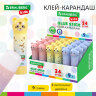 Клей-карандаш "Пастельные зверята: мышка, тигр, бегемот", 9 г, фигурный колпачок, BRAUBERG KIDS, 271140, 24 штук, 271140