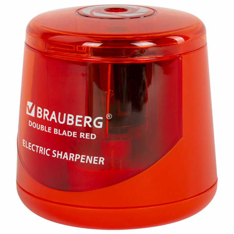 Точилка электрическая BRAUBERG DOUBLE BLADE RED, двойное лезвие, питание от 2 батареек АА, 271338, 271338