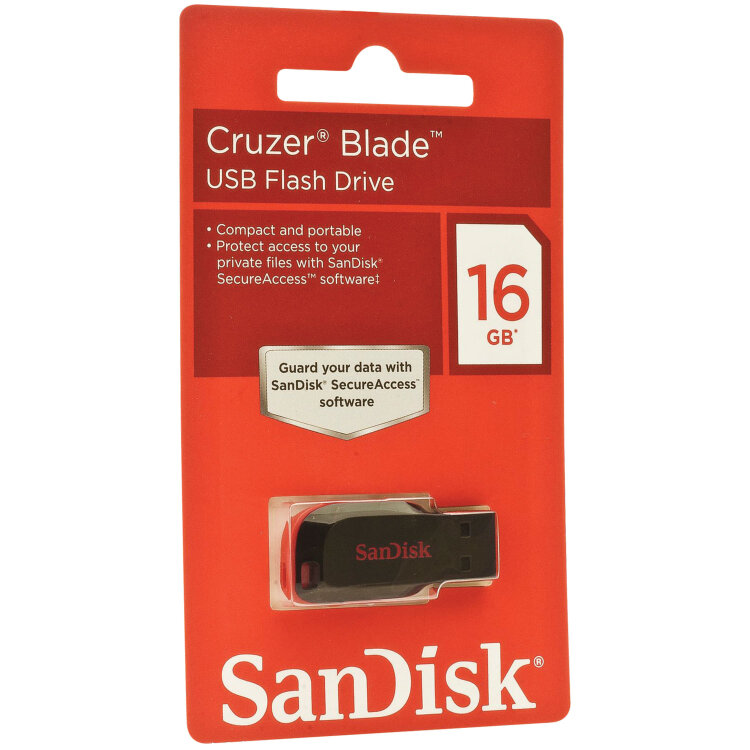Флеш-диск 16 GB, SANDISK Cruzer Blade, USB 2.0, черный, SDCZ50-016G-B35, 511579