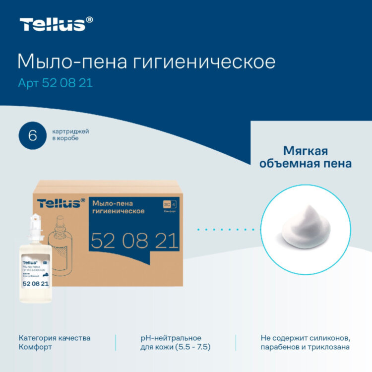 Картридж с жидким мылом-пеной одноразовый Tellus/TORK (Система S4) Advanced, гигиенический эффект, 1 л, 520821, 608895