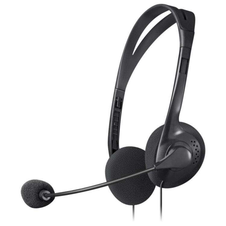 Наушники с микрофоном (гарнитура) DEFENDER AURA-102, проводные, 1,55 м, с оголовьем, черные, 63102, 510473