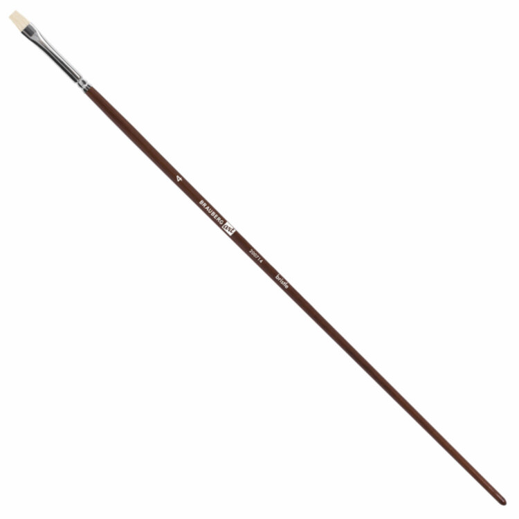 Кисть художественная профессиональная BRAUBERG ART CLASSIC, щетина, плоская, № 4, длинная ручка, 200714, 200714