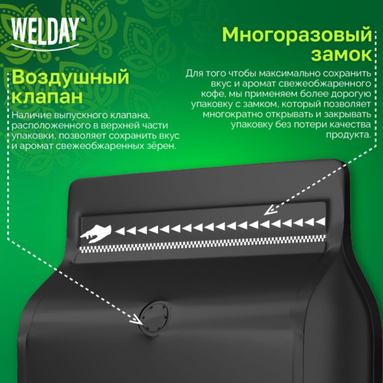 Кофе в зернах WELDAY (ВЭЛДЭЙ) "ESPRESSO Arabica" 1 кг, арабика 100%, 623437, УТ000015160, 623437