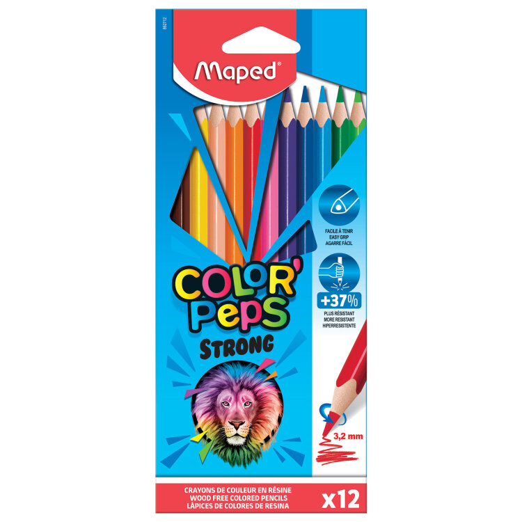 Карандаши цветные MAPED "COLOR PEP'S Strong", 12 цветов, трехгранные, грифель 3,2 мм, 862712, 181988