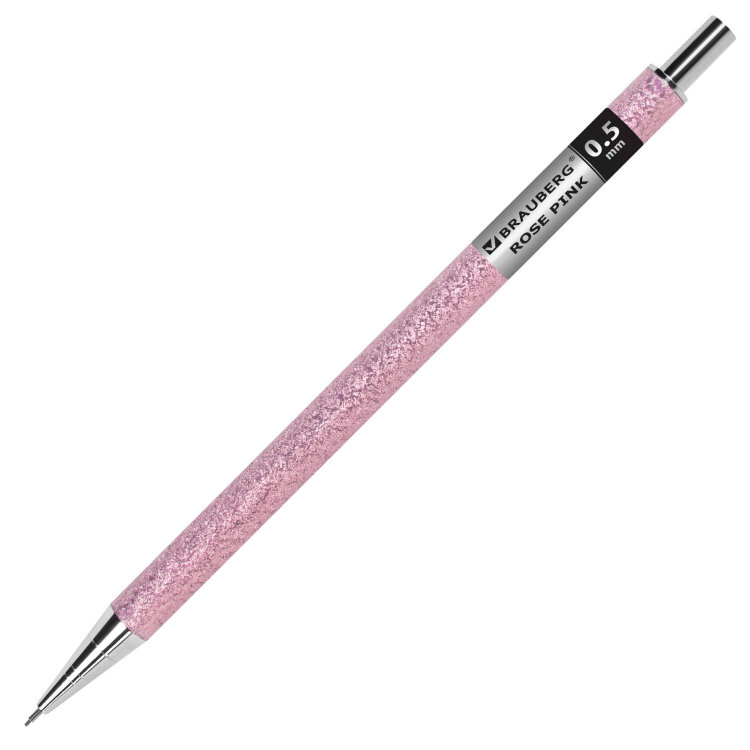 Карандаш механический 0,5 мм + грифели HB 12 штук на блистере, BRAUBERG "ROSE PINK", 181971, 181971