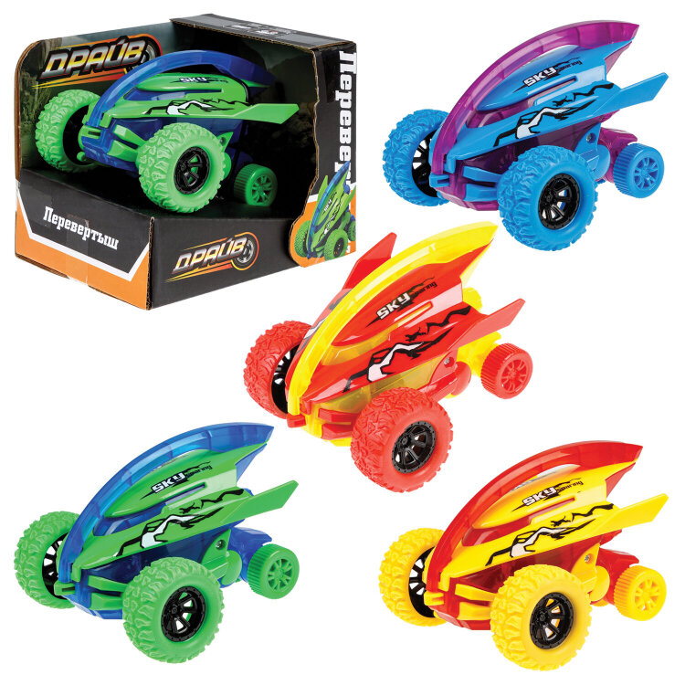 Машинка трюковая фрикционная "Драйв", АССОРТИ 4 вида, 1TOY, 12 штук, 665635