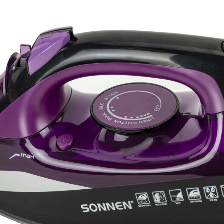 Утюг SONNEN SI-270, 2600 Вт, керамическое покрытие, антикапля, антинакипь, черный/фиолетовый, 455280, 455280