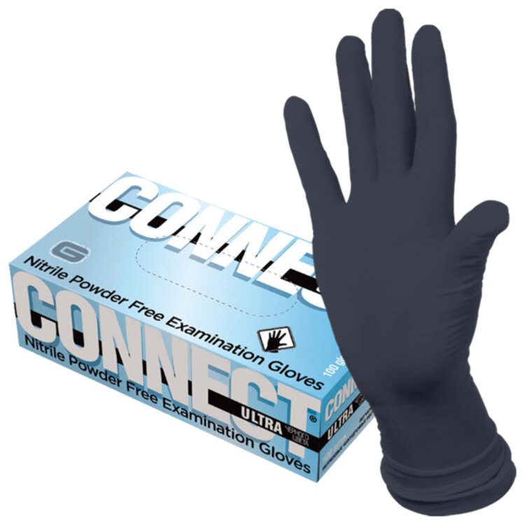 Перчатки нитриловые смотровые CONNECT ULTRA BLACK, 50 пар (100 шт.), размер L (большой), черные, CON-UB-INT-03, 631746