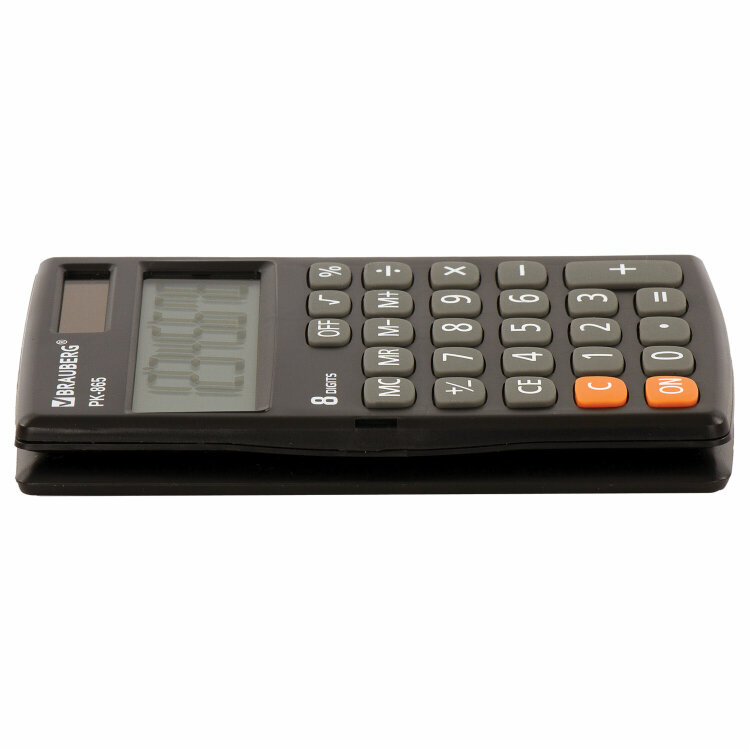 Калькулятор карманный BRAUBERG PK-865-BK (120x75 мм), 8 разрядов, двойное питание, ЧЕРНЫЙ, 250524, 250524