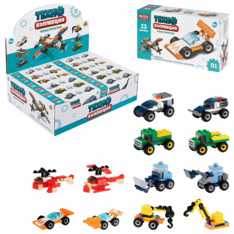 Конструктор малый Blockformers "ТЕХНО-КОЛЛЕКЦИЯ", ассорти 6 видов, дисплей, 1TOY, Т25502, 12 штук, 666405