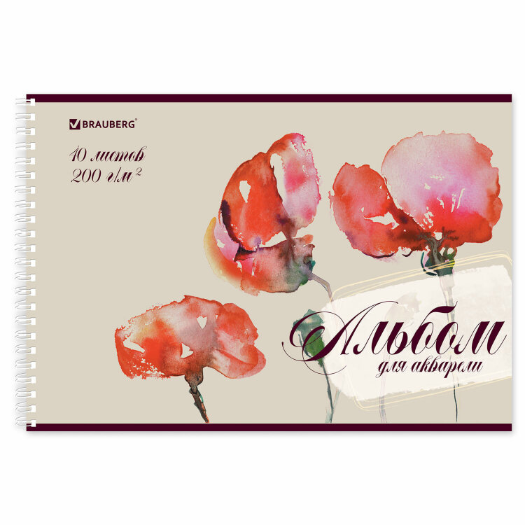 Альбом для акварели А4 40 л., бумага 200 г/м2, гребень, обложка картон, BRAUBERG, Ассорти 2 вида, 106713, 106713