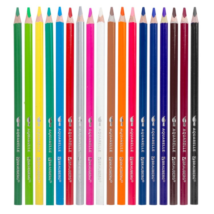 Карандаши цветные акварельные BRAUBERG PREMIUM AQUARELLE, 18 цветов, трехгранные, утолщенный грифель 4 мм, натуральное дерево, 181672, 181672