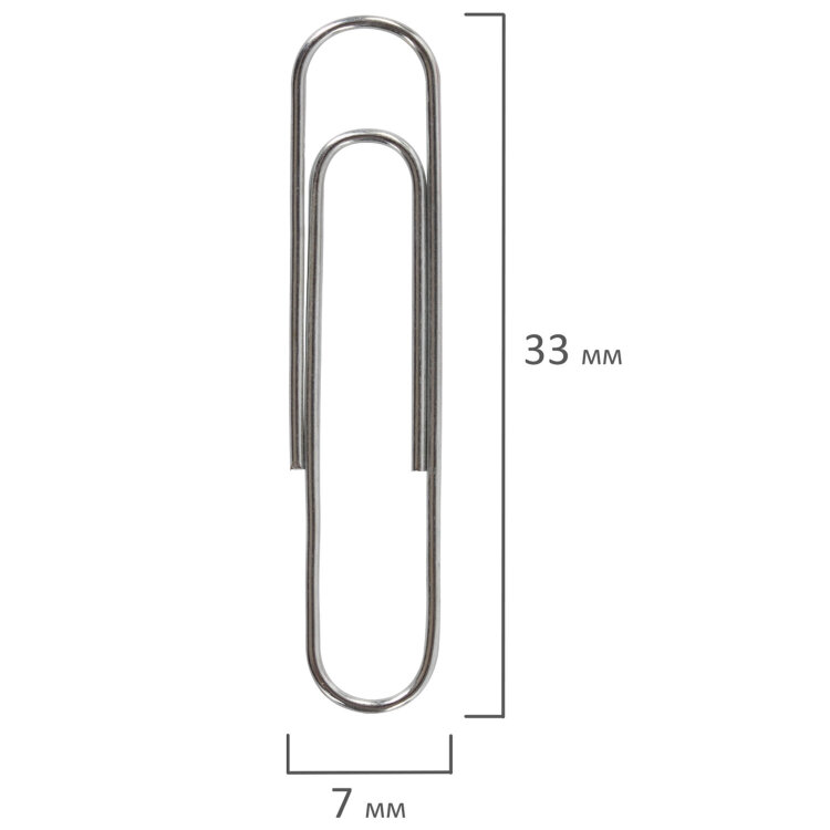Скрепки BRAUBERG, 33 мм, никелированные, 100 шт., в картонной коробке, 270443, 270443
