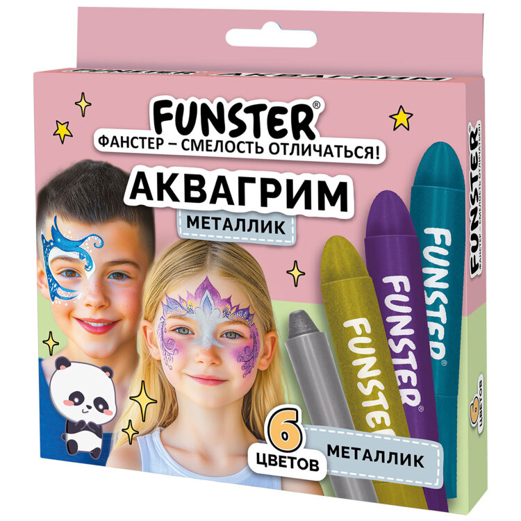 Аквагрим для лица и тела, 6 цветов МЕТАЛЛИК, FUNSTER (ФАНСТЕР), легко смываются, 192574, 192574