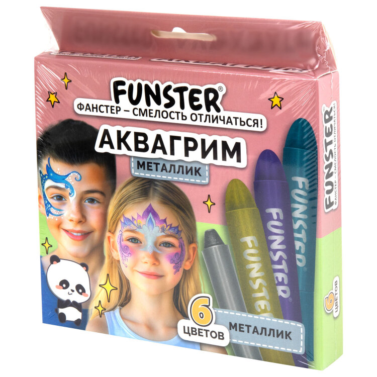 Аквагрим для лица и тела, 6 цветов МЕТАЛЛИК, FUNSTER (ФАНСТЕР), легко смываются, 192574, 192574