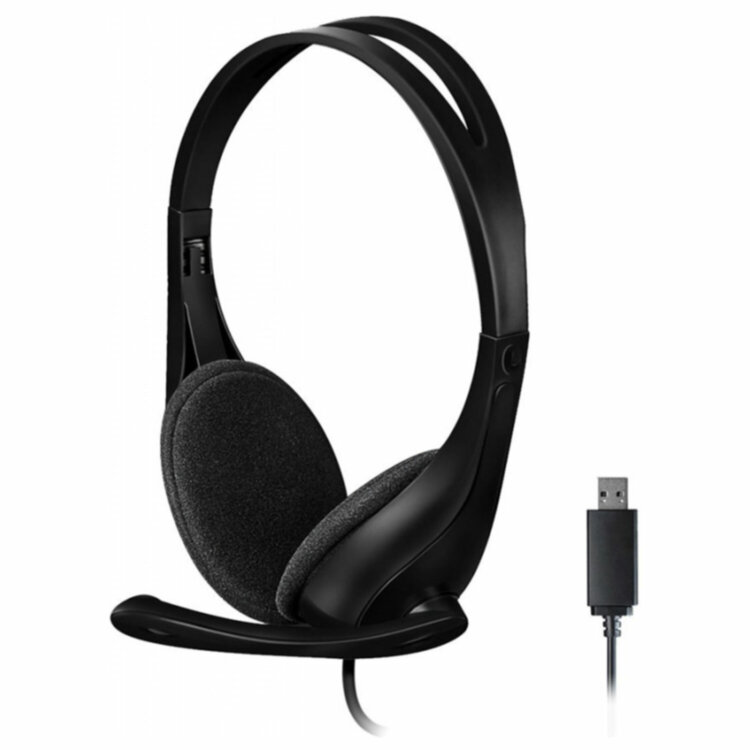 Наушники с микрофоном (гарнитура) A4TECH HU-9, проводные, 1.8 м, USB, черные, 1530266, 513932