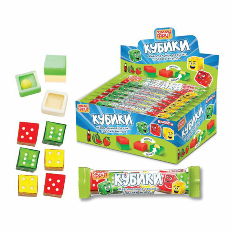 Жевательная резинка ГАММИ ФРУТ "Кубики", с драже внутри, 18 г, КОНФИТОЙ, КТ94884, 30 штук, 624150