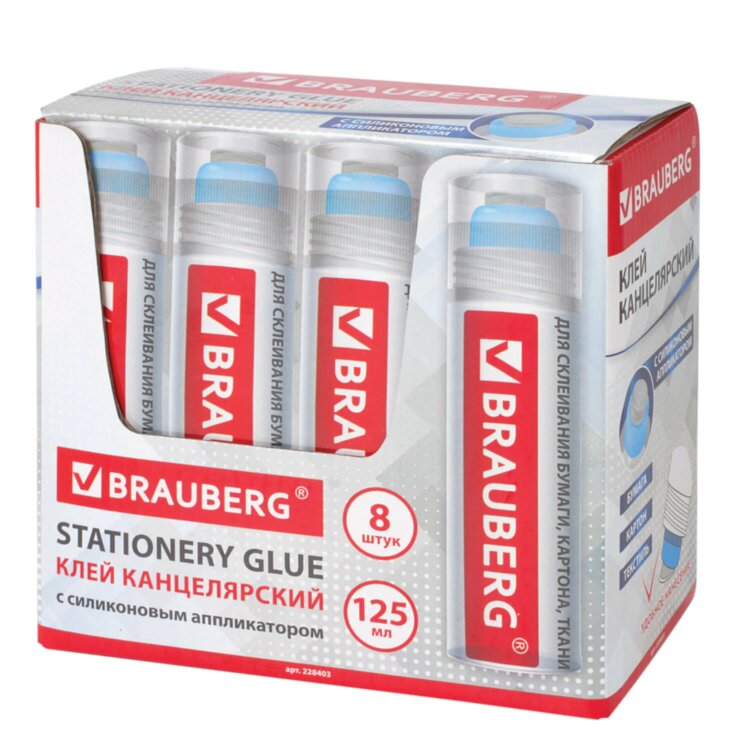 Клей канцелярский BRAUBERG, 125 мл, с силиконовым аппликатором, 228403, 228403