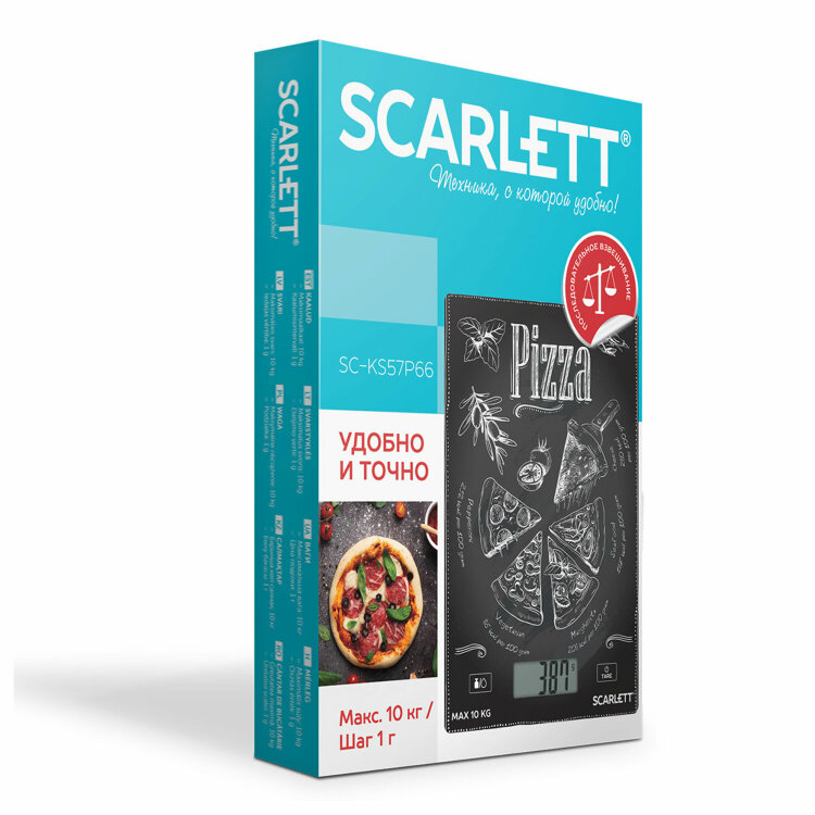 Весы кухонные SCARLETT SC-KS57P66, электронный дисплей, max вес 10 кг, тарокомпенсация, стекло, 455862