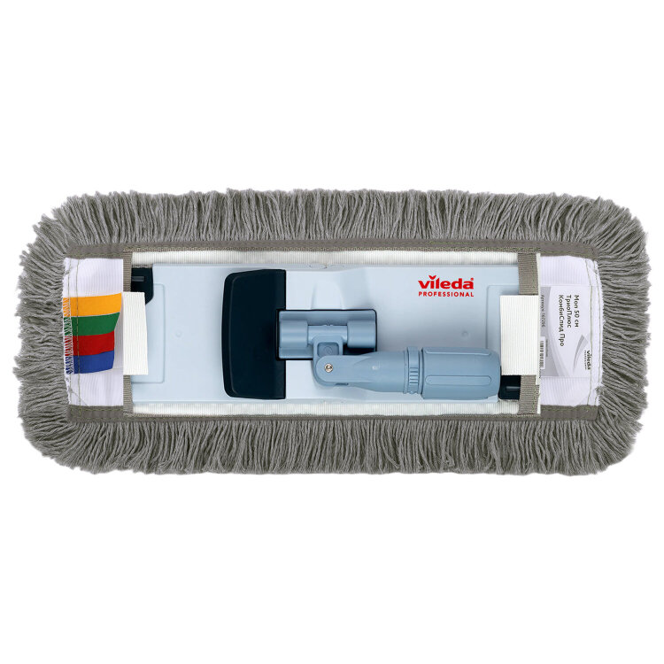 Насадка МОП плоская 50 см, VILEDA PROFESSIONAL "ТриоПлюс Комби", уши (ТИП УВ) микрофибра / хлопок, серый, 167296, 703635