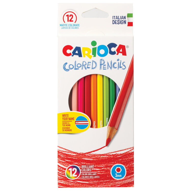 Карандаши цветные CARIOCA (Италия), 12 цветов, шестигранные, грифель 3 мм, натуральное дерево, 40380, 180175