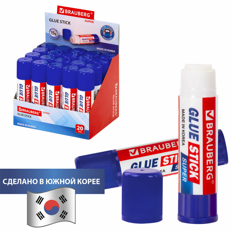 Клей-карандаш BRAUBERG SUPER, 15 г, ЮЖНАЯ КОРЕЯ, 229541, 229541