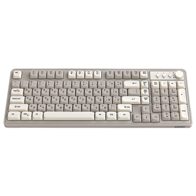 Клавиатура проводная USB, 102+98 клавиш, LED-подсветка, SONNEN K620, слоновая кость / серая, 513950, 513950