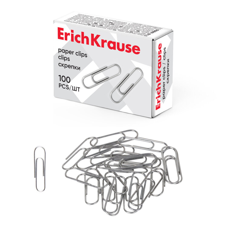 Скрепки ERICH KRAUSE, 28 мм, оцинкованные, 100 штук, в картонной коробке, 7855, 222321