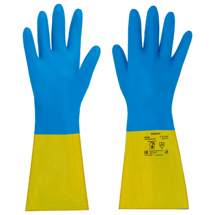 Перчатки латексно-неопреновые КЩС, ULTRA NEOPRENE, химически устойчивые, размер 7-7,5 S (малый), RABBITEX (РАББИТЕКС), 701113, 701113