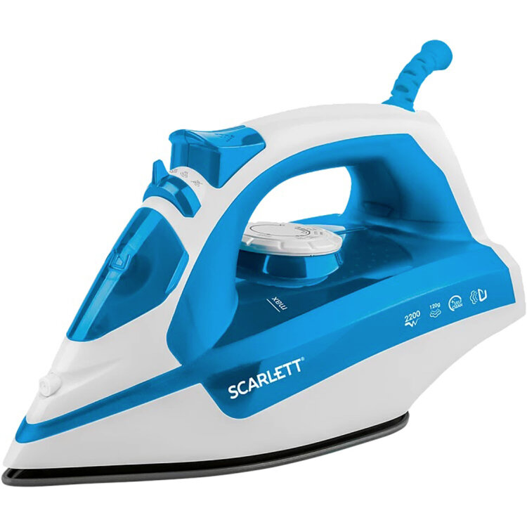 Утюг SCARLETT SC-SI30P17, 2200 Вт, антипригарное покрытие, антинакипь, самоочистка, белый/синий, 457202