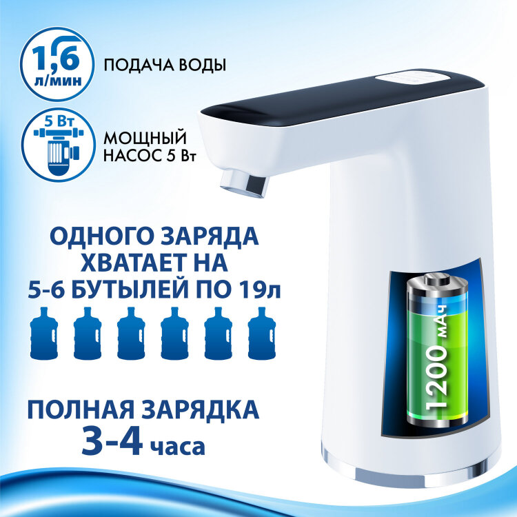 Помпа для воды электрическая SONNEN EWD162WB, 1,6 л/мин, 2 режима, АККУМУЛЯТОР, 455468, 455468