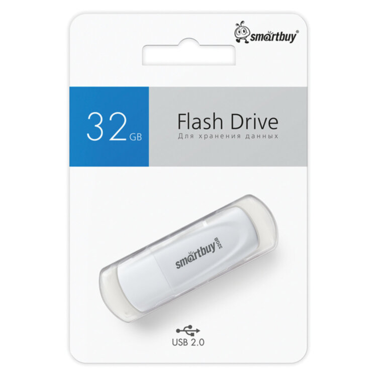 Флеш-диск 32 GB SMARTBUY Scout USB 2.0, белый, SB032GB2SCW, 513769